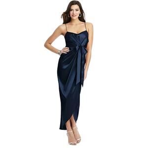 AFTER SIX 6828 Midnight Blue Stretch Charmeuse Draped Midi Dress Size 6R NWT